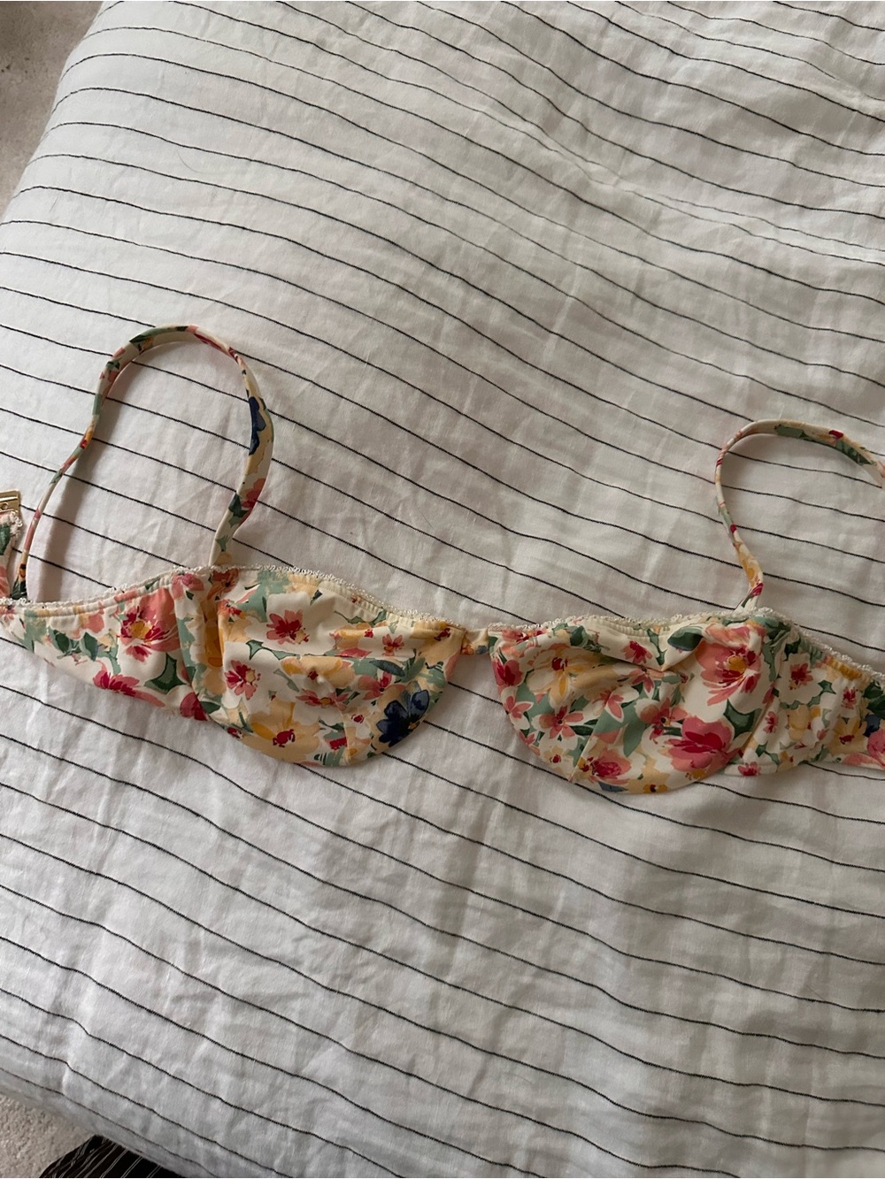 Reformation Floral Underwire Bra - Cream with Pink, Yellow, Green, Blue